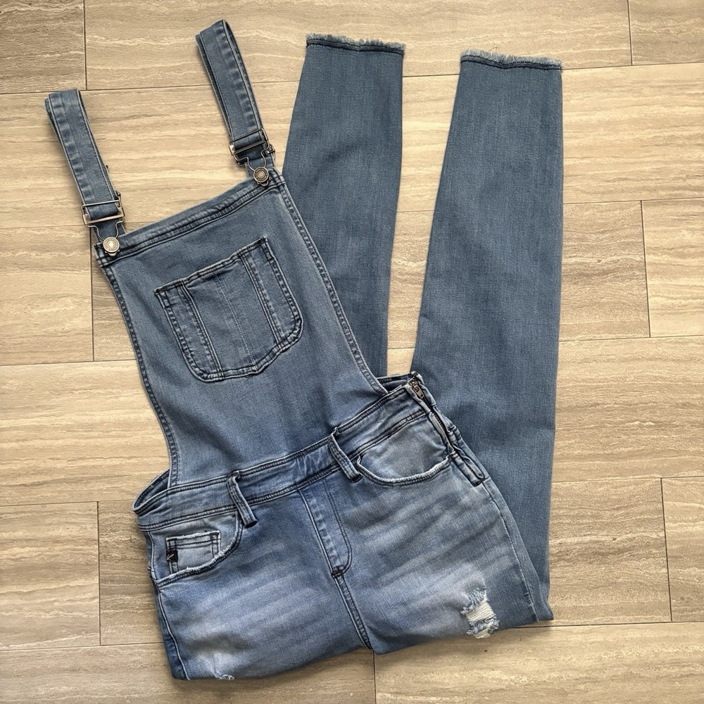 KanCan Distressed Skinny Denim Overalls Medium Wash Blue XS